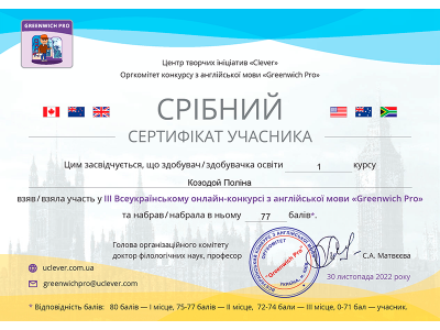 Вітаємо переможців XІІI Всеукраїнського конкурсу з англійської мови “ГРИНВІЧ – 2022” Вітаємо переможців XІІI Всеукраїнського конкурсу з англійської мови “ГРИНВІЧ – 2022”